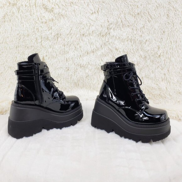 Shaker Patent Platform Goth Punk Ankle Boots - Picture 7 of 16